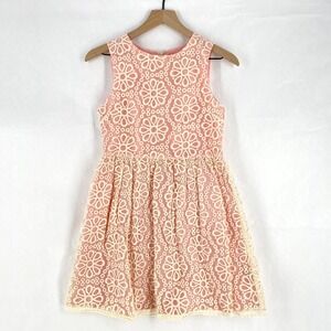 Johnnie B Fit & Flare‎ Dress Girls 13-14Y Coral Pink Floral Lace Detail Back Zip
